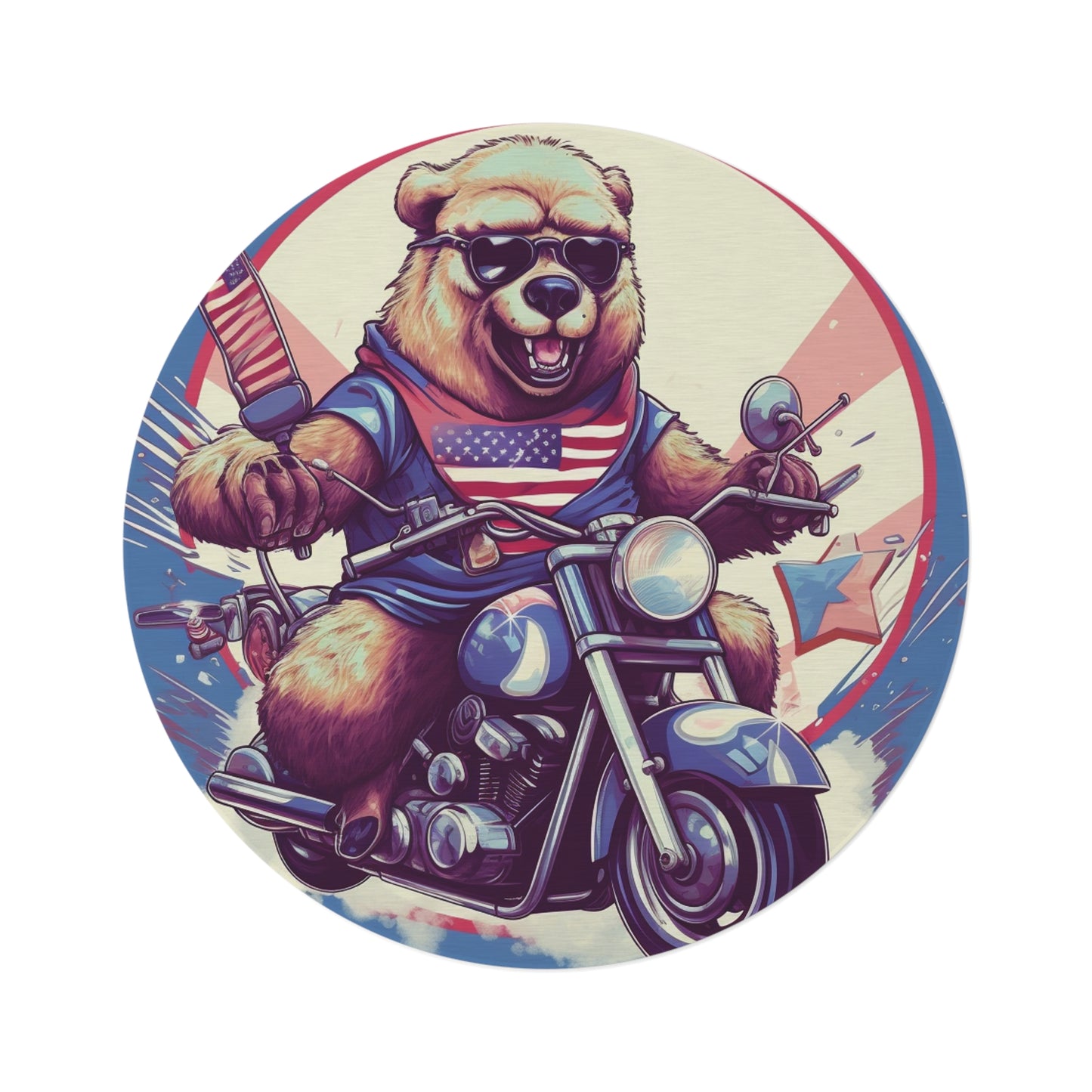 Roaring American Pride: Patriotic Bear 4th of July Motorcycle Adventure Round Rug