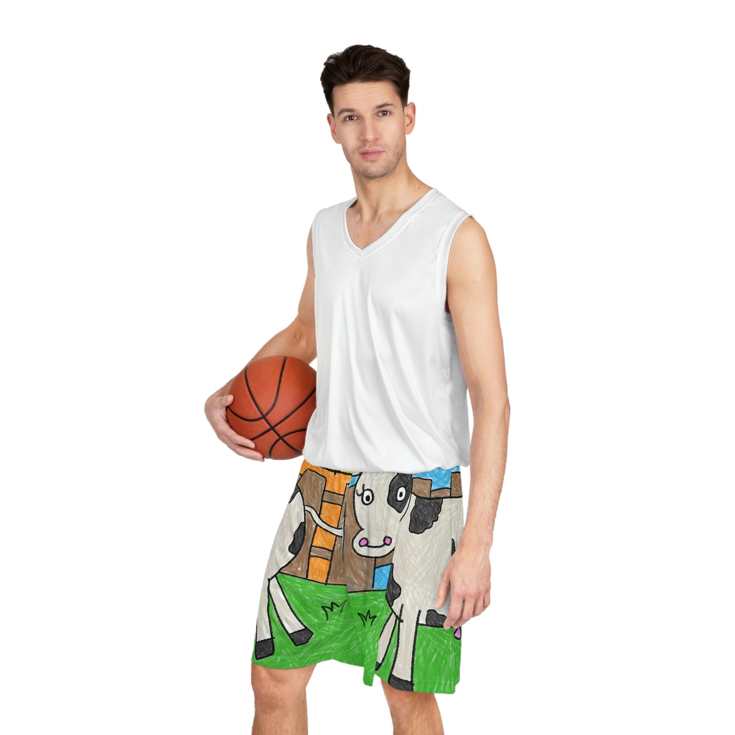 Cow Farm Animal Character Basketball Shorts (AOP)