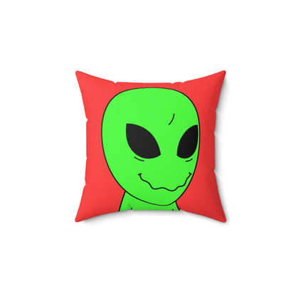 Green Smile Alien Visitor Spun Polyester Square Pillow