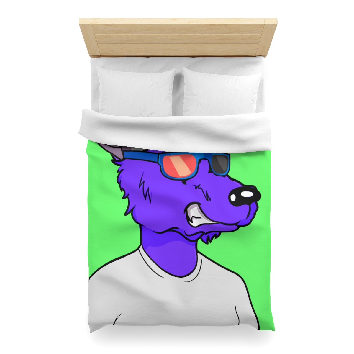 Cyborg Wolf Purple Fur Sunglasses Shades Cool Hat White Tshirt Microfiber Duvet Cover