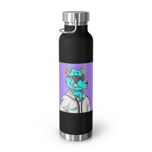 Aqua Blue Cyborg Lovely Heart Wolf Copper Vacuum Insulated Bottle, 22oz