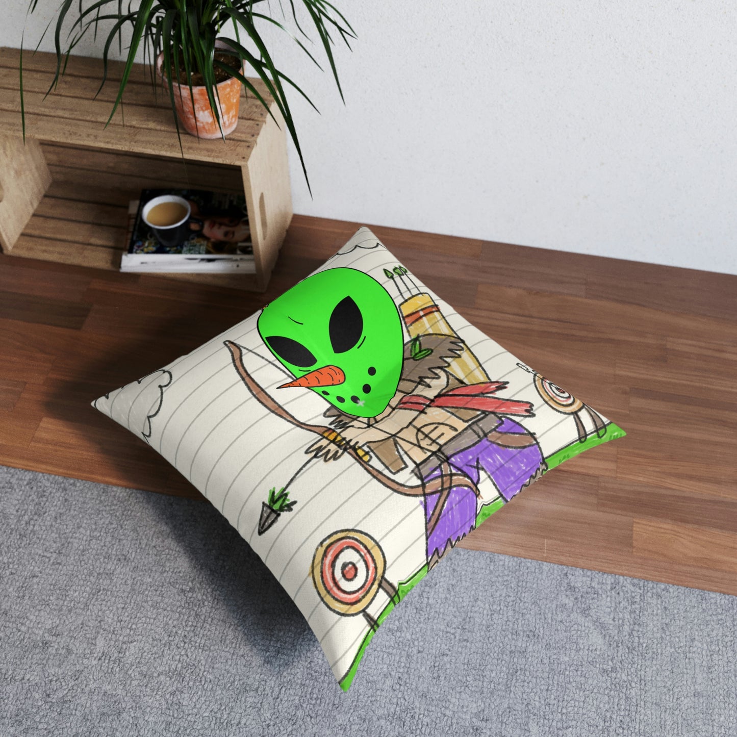 Marksman Archer Veggie Visi Vegetal Visitante Alien Arrow Tufted Almohada de suelo, cuadrada 