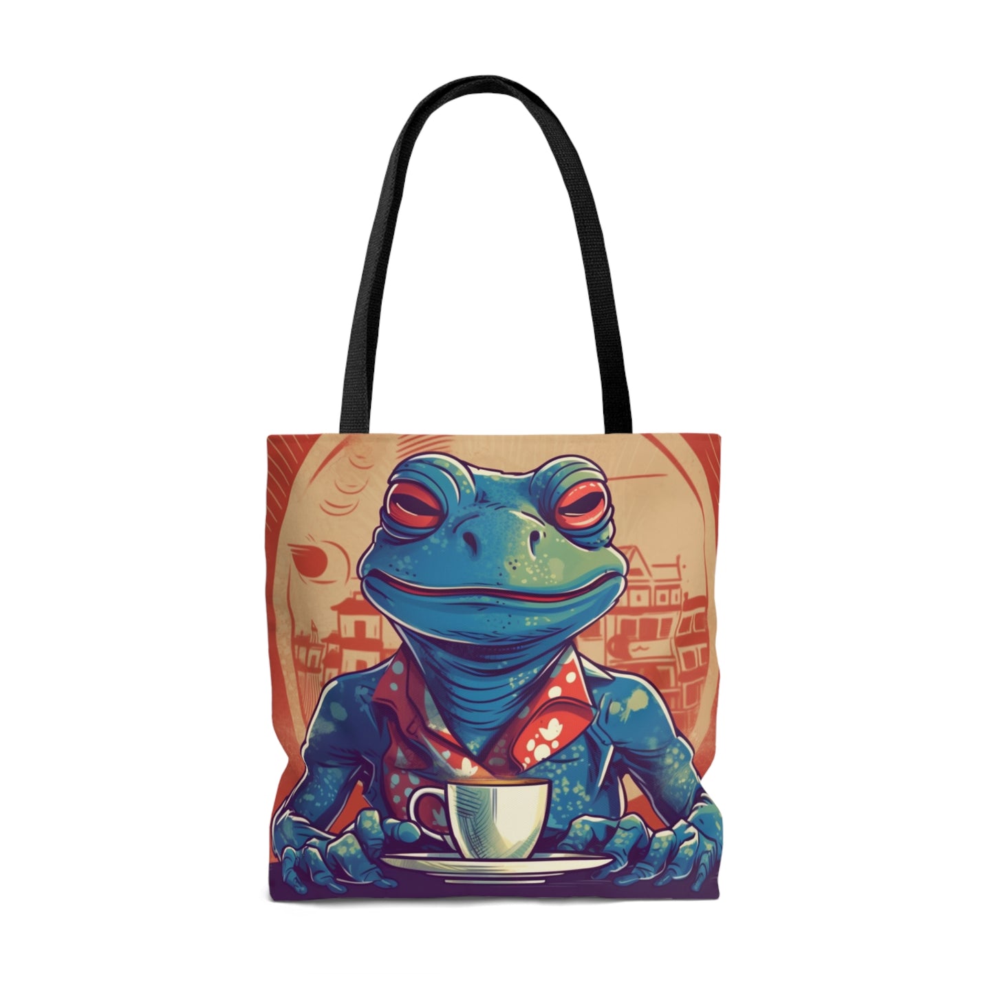 Frog Coffee Drinker Shop オールドクラシックグラフィックトートバッグ (AOP) 