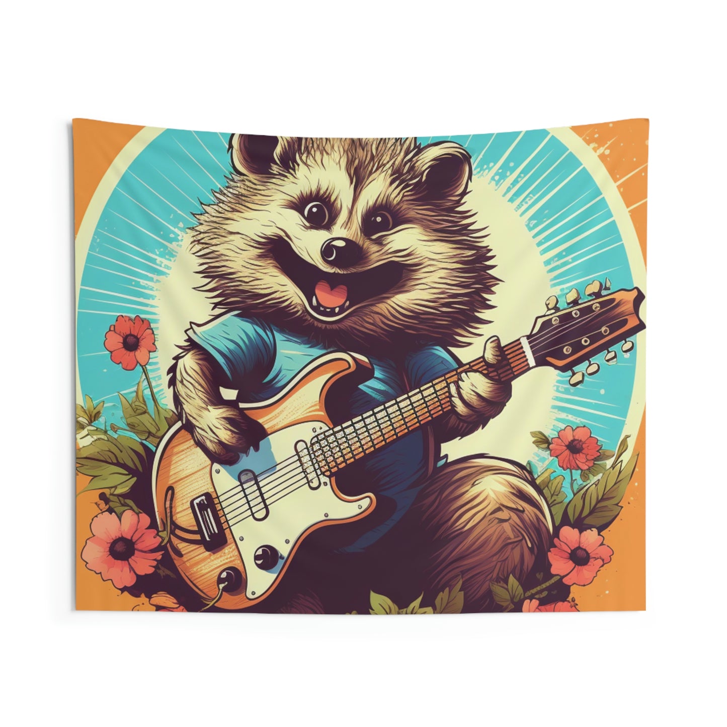 Hedgehog Guitar Band Music Musician Rock Star Graphic Indoor Wall Tapestries