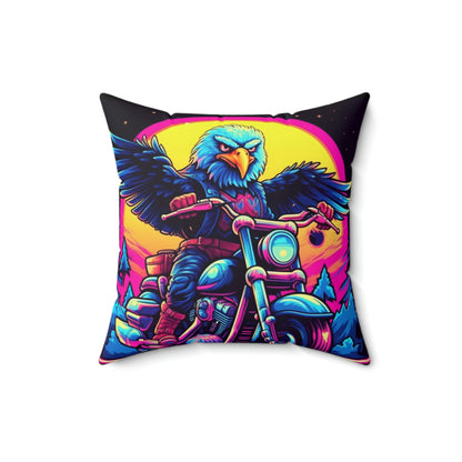 Bald Eagle American Motorcyclist USA Style Spun Polyester Square Pillow