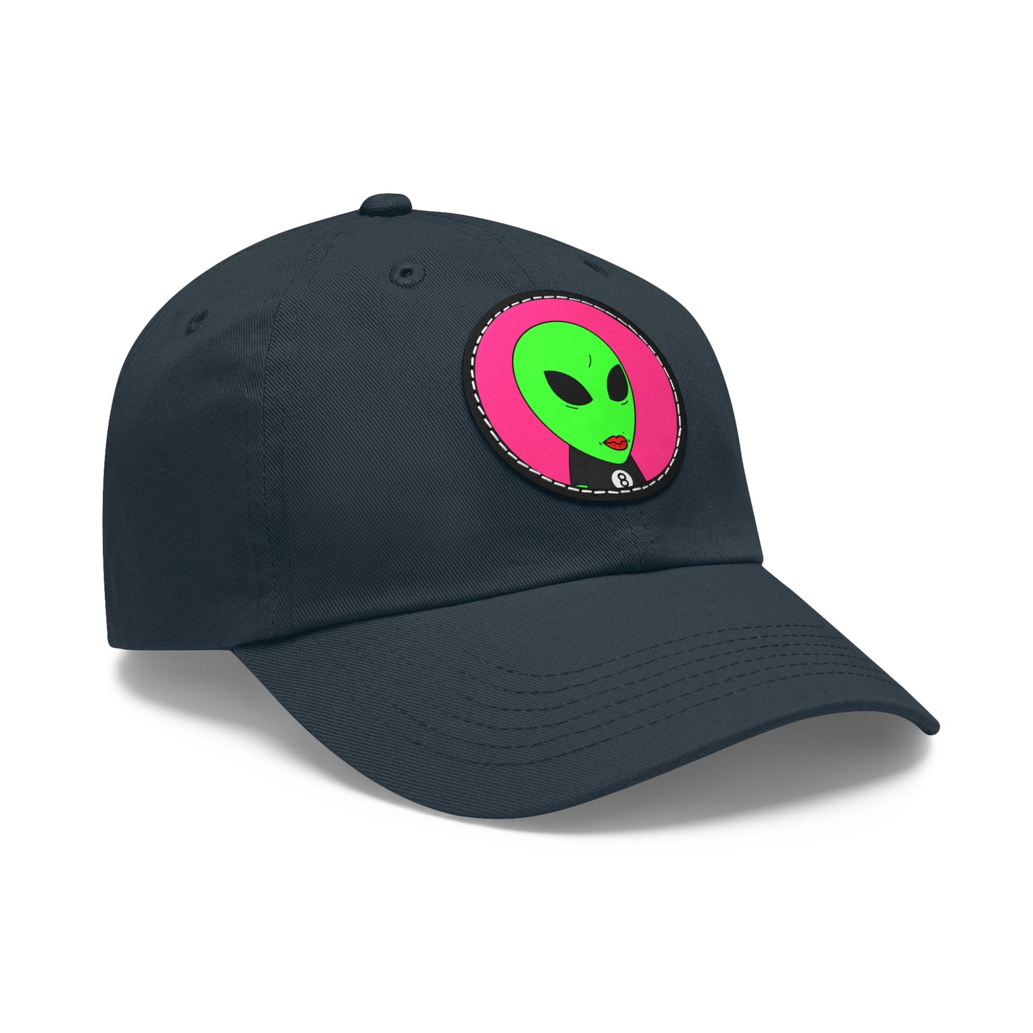 8 Ball Green Alien Lipstick Dad Hat with Leather Patch (Round)