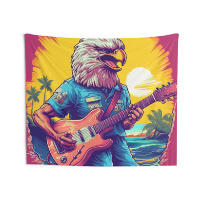 American Rock Star: Bald Eagle with Guitar Graphic Indoor Wall Tapestries