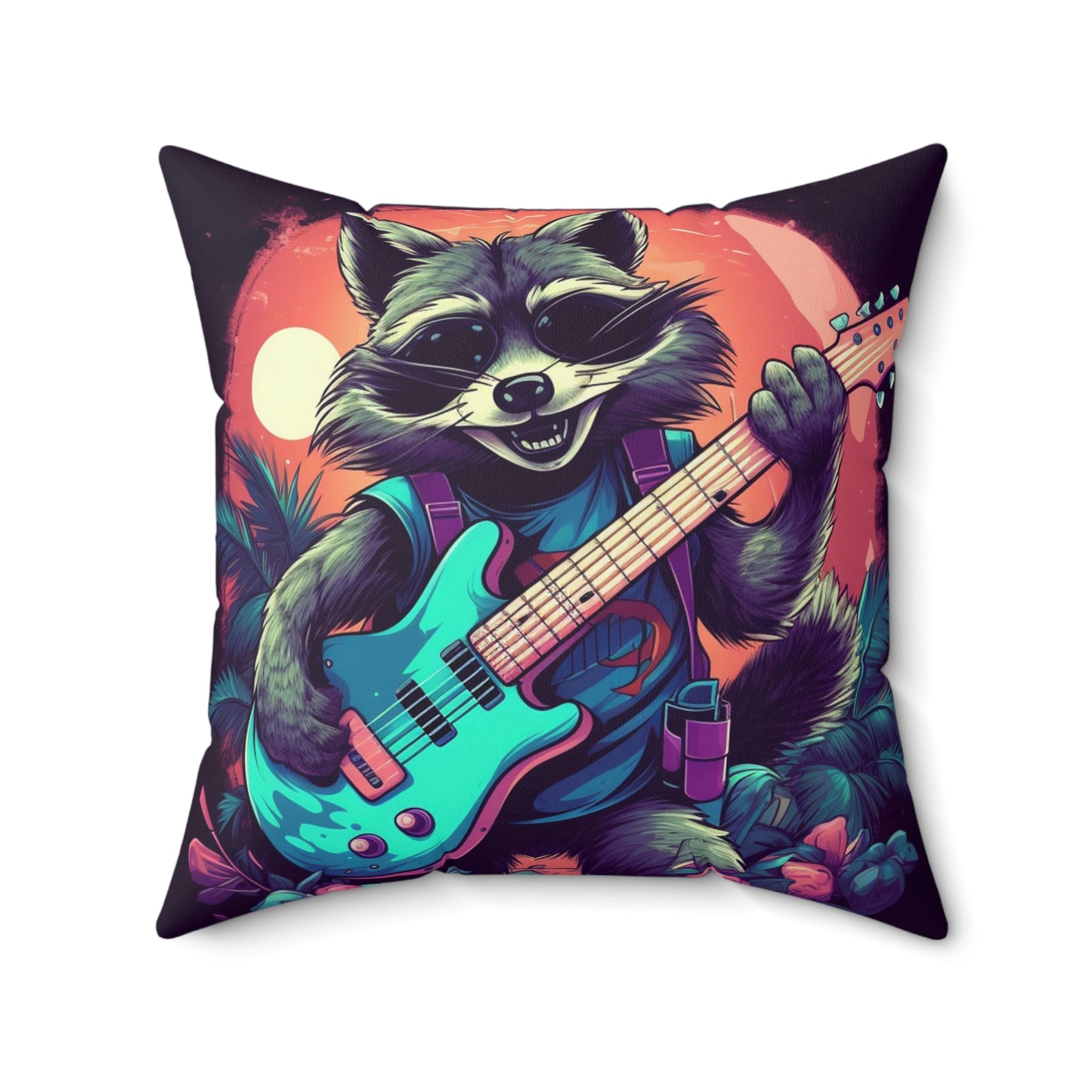 Furry Raccoon Guitarist: Animal Musician Rock Star Spun Polyester Square Pillow