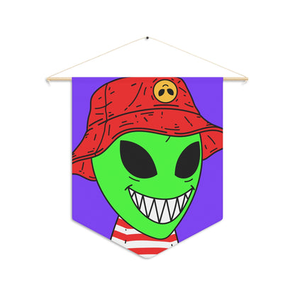 Alien Character Cartoon Red Hat Striped Shirt Big Smile Pennant