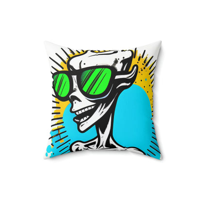 Almohada cuadrada de poliéster hilado con cultura pop, extraterrestre, personaje espacial 