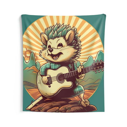 Hedgehog Old Style Classic Guitarist Digital Design Indoor Wall Tapestries