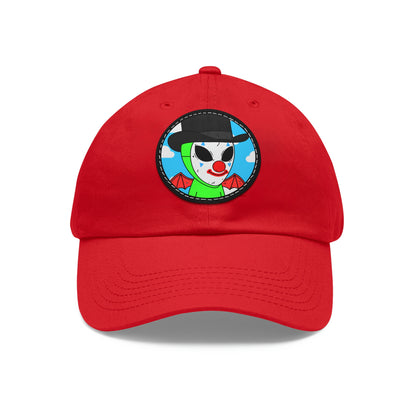 Clown Visitor Green Alien w/ Devil Wings Dad Hat with Leather Patch (Round)