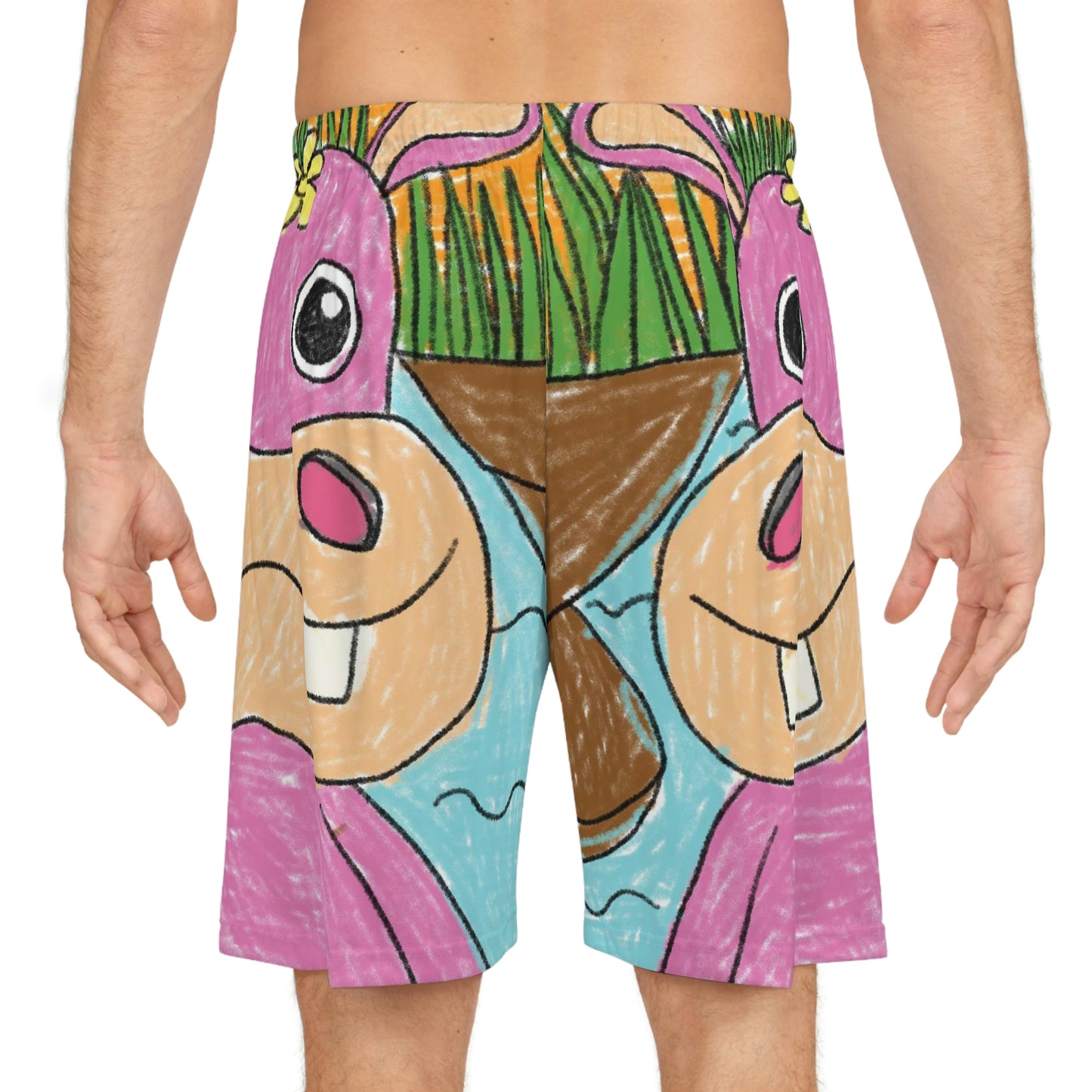 Hippo Hippopotamus Animal Creature Graphic Basketball Shorts (AOP)