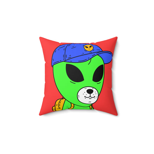 White Dog Bear Mouth Alien Green Visitor Yellow Backpack Blue Visi Hat Spun Polyester Square Pillow