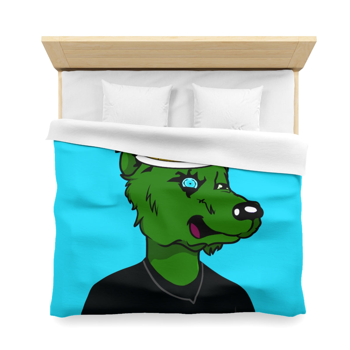 Cyborg Wolve Green Fur Black T Shirt Gold Miner Mining Mine Helmet Blue Bionic Eye Microfiber Duvet Cover