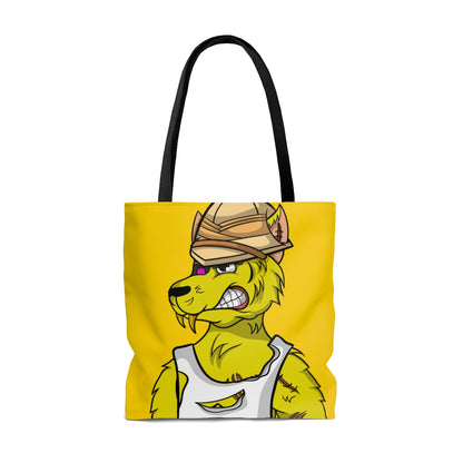 Cyborg Wolve Yellow Fur Ripped Shirt Hard Hat Wolf AOP Tote Bag