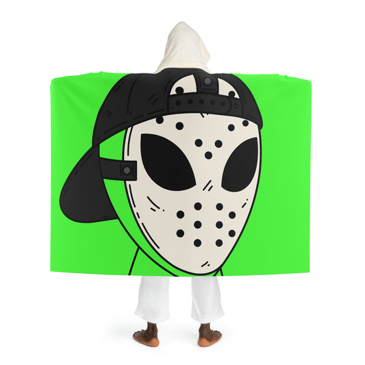 White Hockey Mask Green Alien Visitor Hooded Sherpa Fleece Blanket