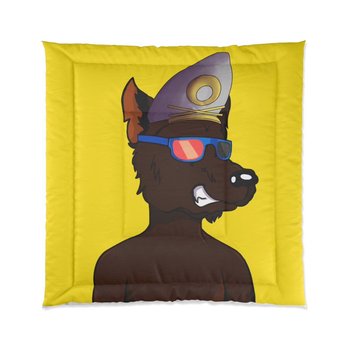 Wolf Cyborg Sailor Hat Shirtless Sunglasses Brown Fur Bed Room Blanket Comforter