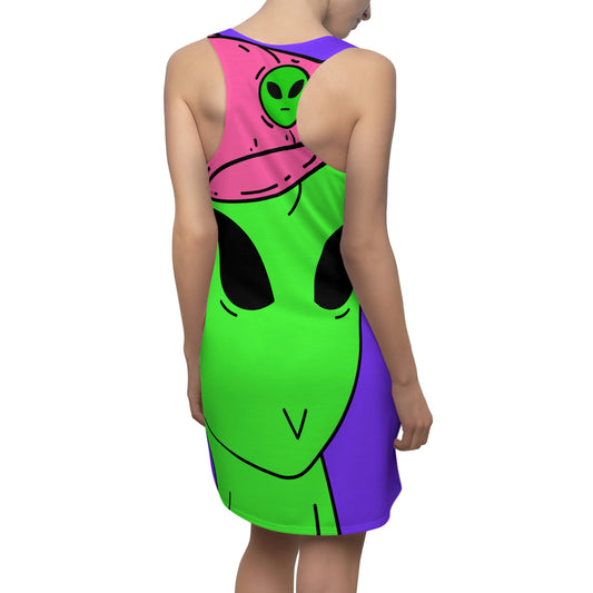 Visi Hat Visitor Green Alien Women's Cut & Sew Racerback Dress (AOP)