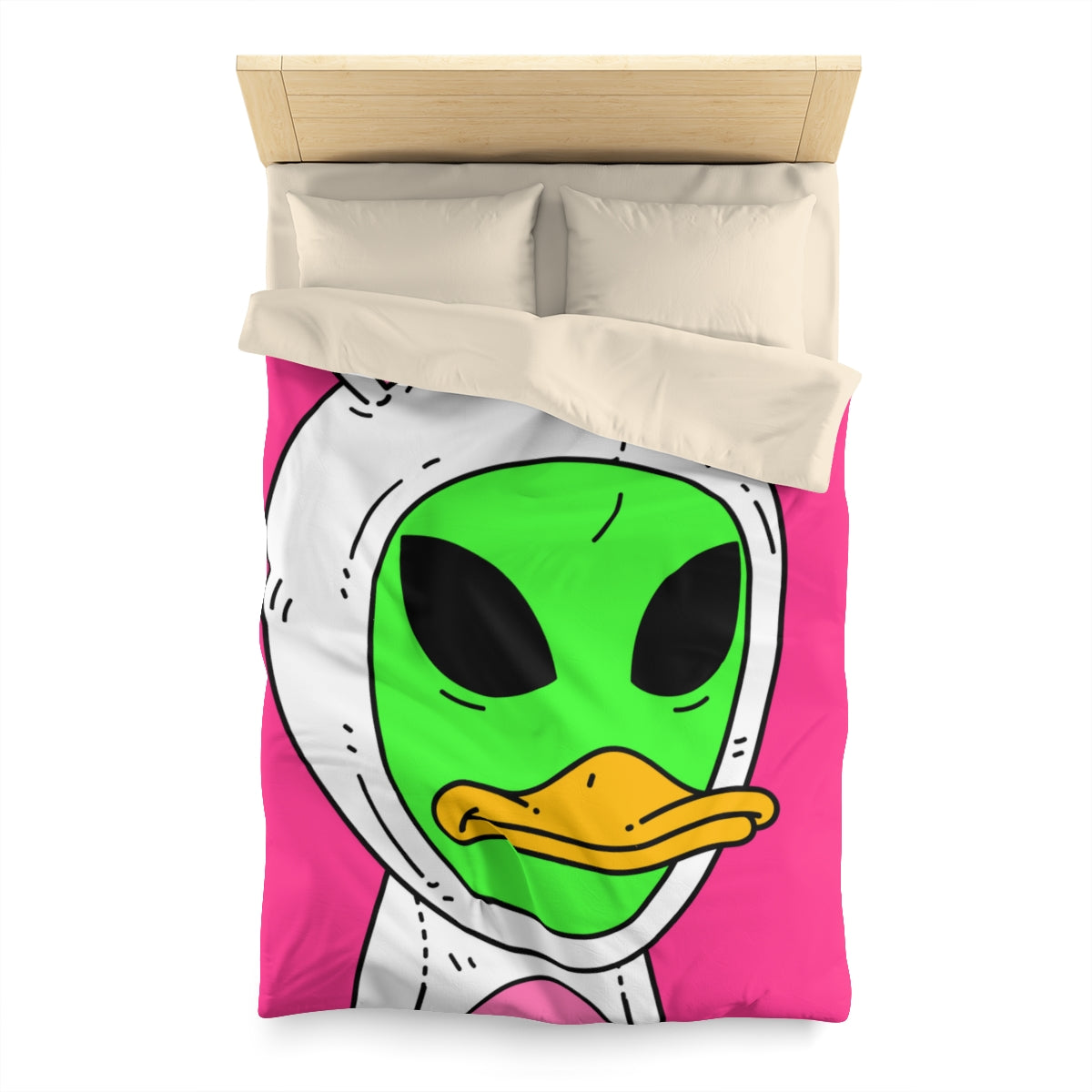 Bunny Ears Green Visitor Duck Face Alien Microfiber Duvet Cover