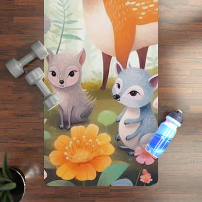 Cute Woodland Creatures Whimsical Animal Art Rubber Yoga Mat