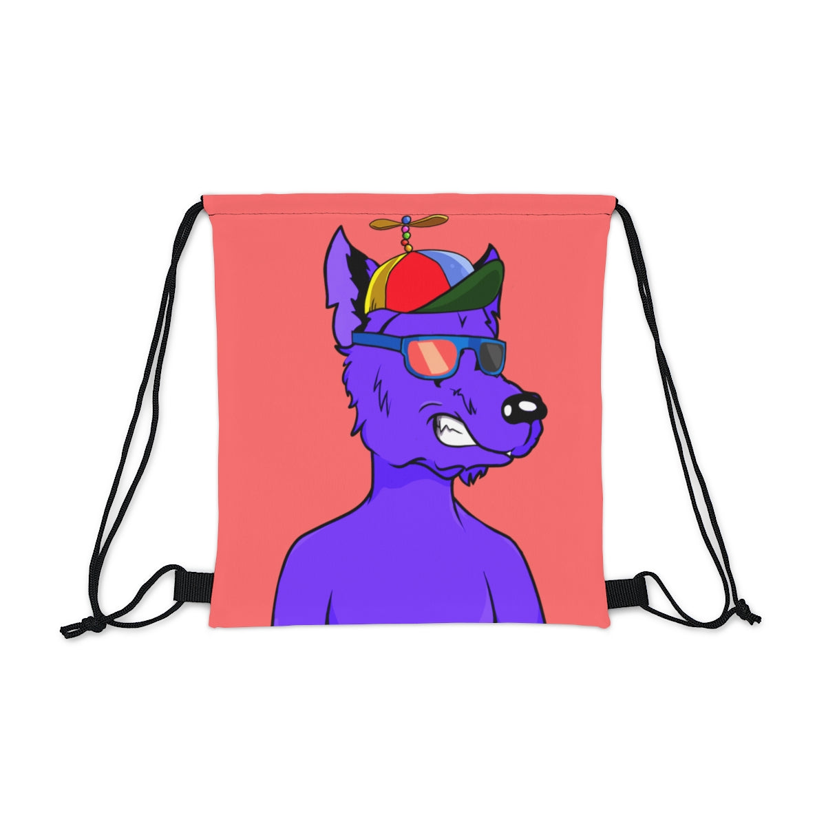 Cyborg Wolf Purple Fur Propeller Hat Colored Sunglasses Outdoor Drawstring Bag