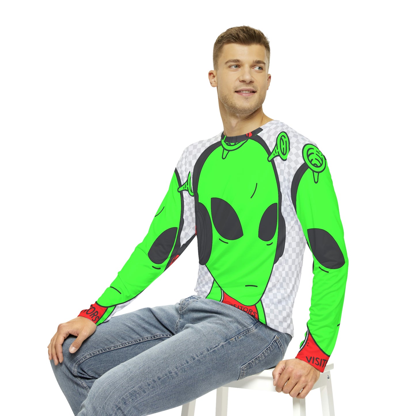 Green Antenna Sports Jersey Visitor Headphones Men's Long Sleeve AOP Shirt