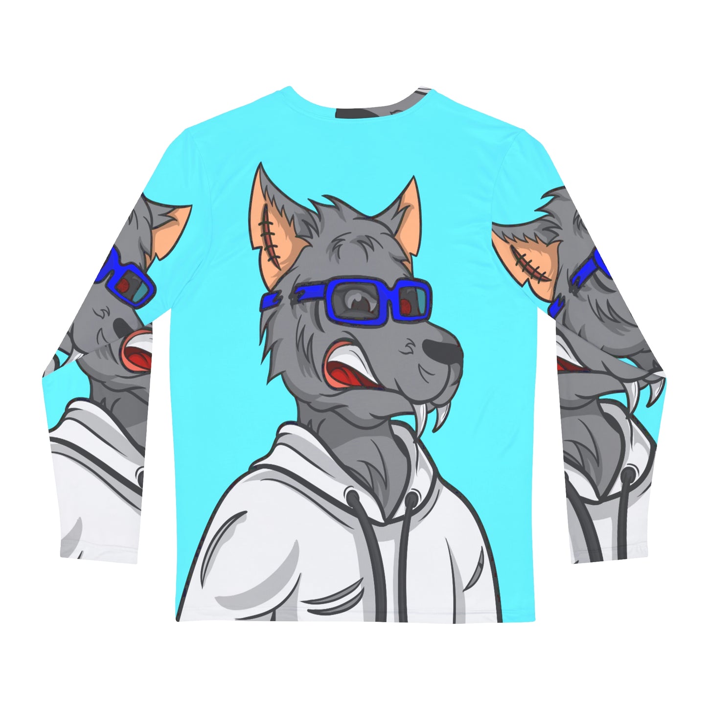 Wolf Grey Blue Cyborg Glasses White Sweatshirt Hoodie Men's Long Sleeve AOP Shirt