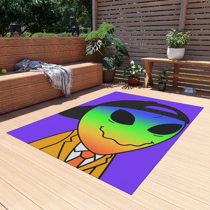 Rainbow Multi Color Visitor Black Cap Gold Suit Visitor Outdoor Rug