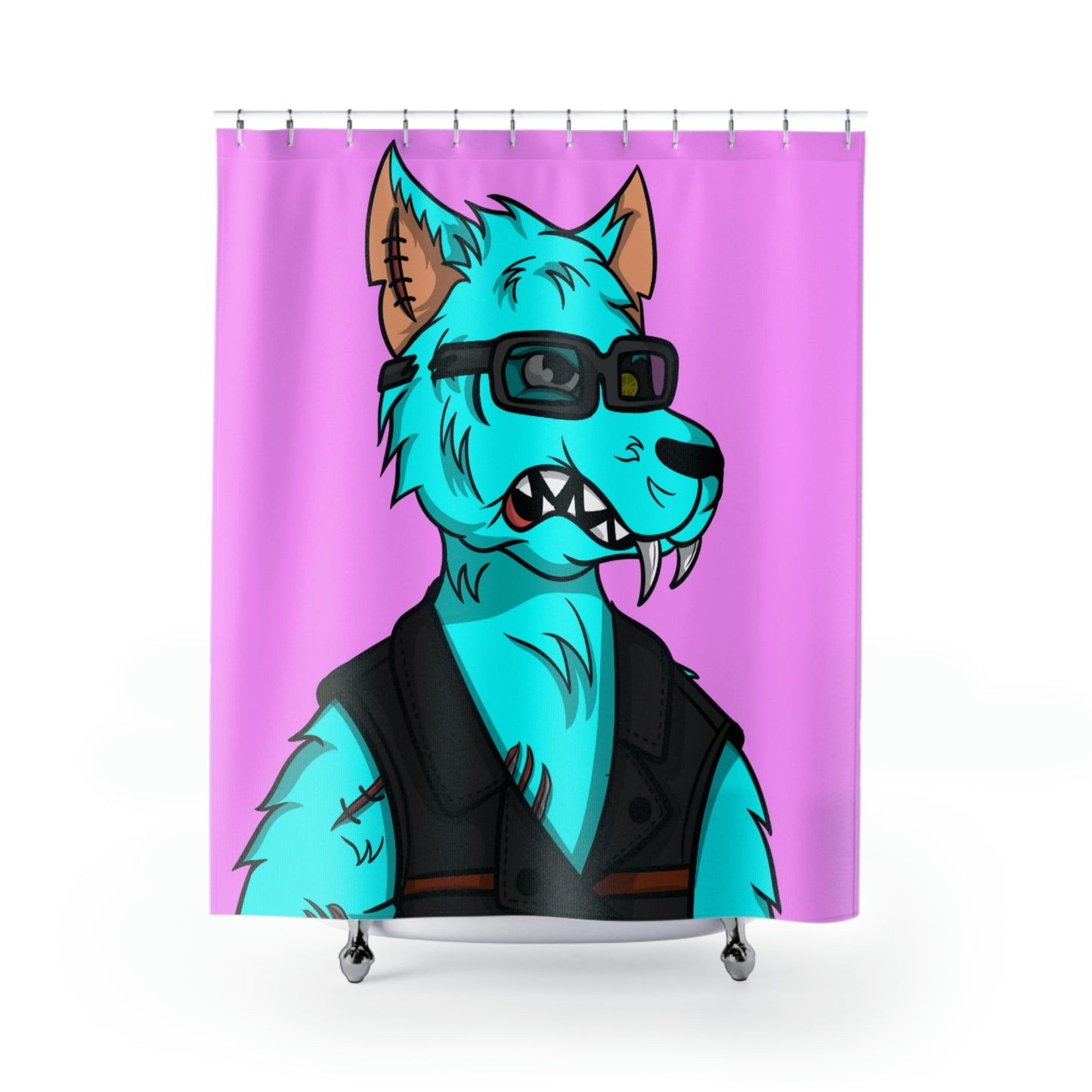 Lobo Aqua Agua Lobo Azul Cyborg Cortinas De Ducha 