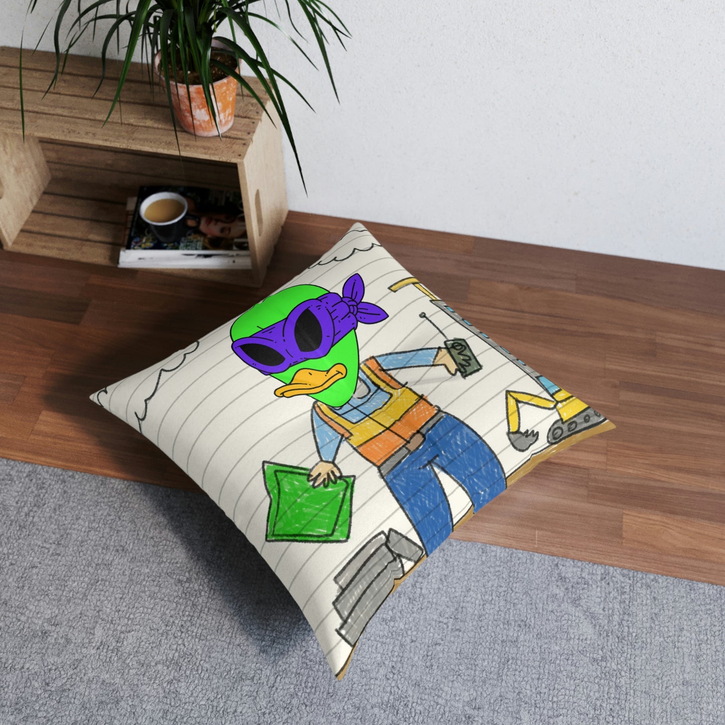 Contractor Building Capital Builder Visitor 751 Alien Tufted Floor Pillow, Square