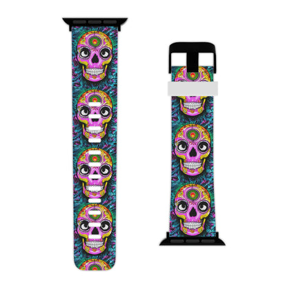 Trippy psychedelic Skull Skeleton Head Face Watch Band for Apple Watch