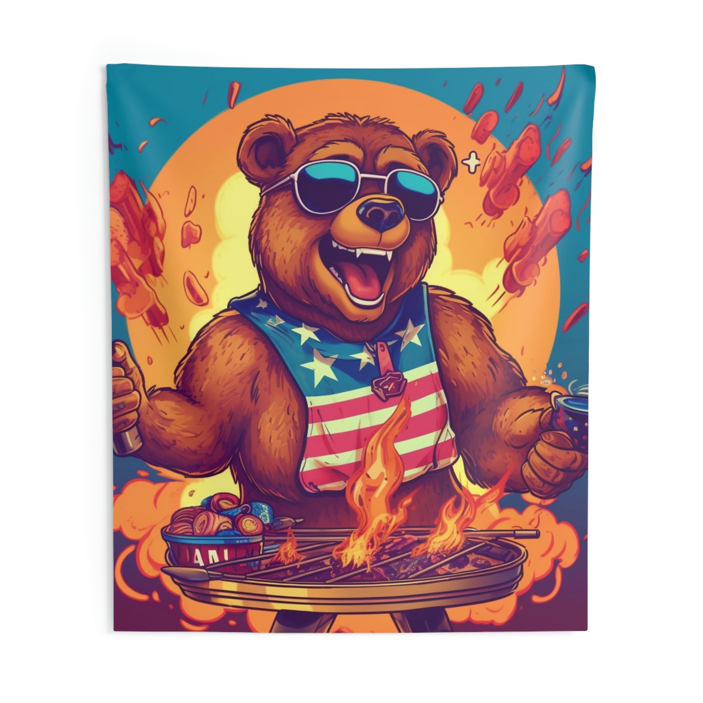 Grill Like a Patriot: Celebrate 4th of July with Patriotic Bear's Culinary Chef Indoor Wall Tapestries