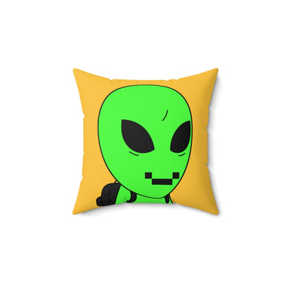 Green Alien Visitor Digital Face Black Backpack Spun Polyester Square Pillow