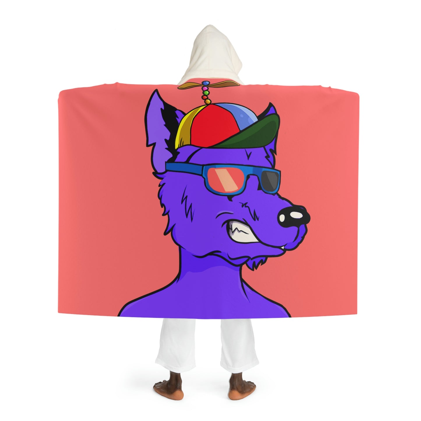 Cyborg Wolf Purple Fur Propeller Hat Colored Sunglasses Hooded Sherpa Fleece Blanket
