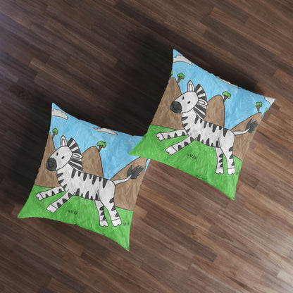 Zebra Graphic Hipster Zebra Animal Tufted Floor Pillow, Square