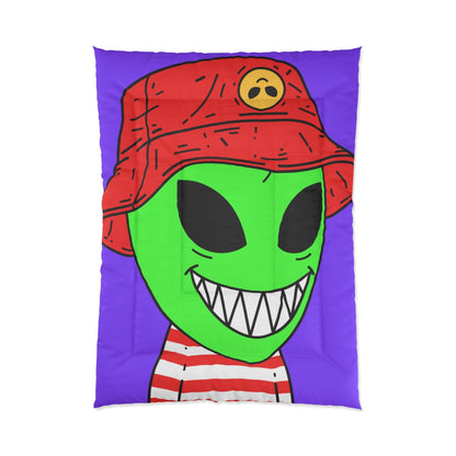 Alien Character Cartoon Red Hat Striped Shirt Big Smile Bed Comforter