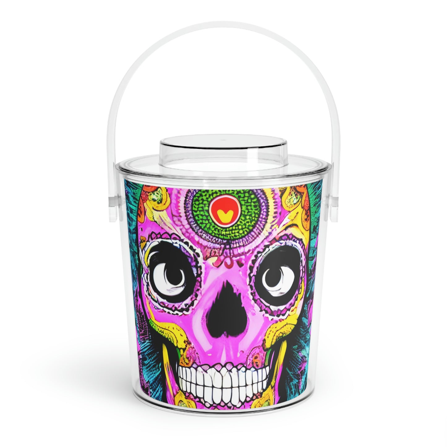 Trippy psychedelic Skull Skeleton Head Face Ice Bucket with Tongs