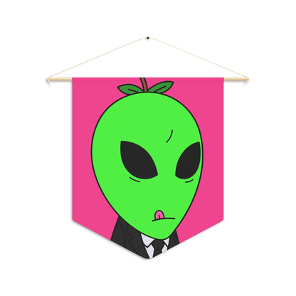 Green Apple Head Tongue Out Black Business Suit Visitor Pennant