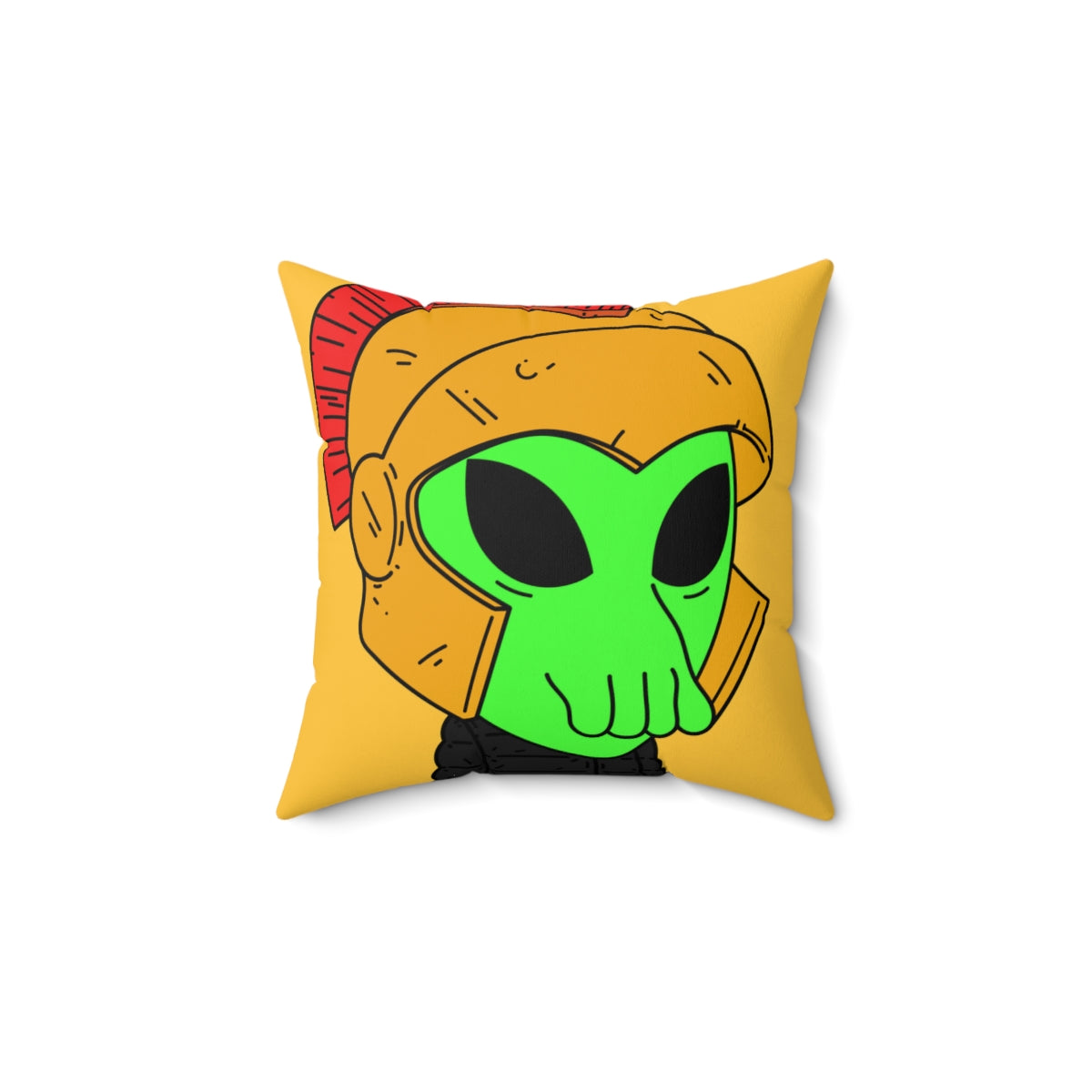 Green Spartan Helmet Alien Squid Mouth Visitor Spun Polyester Square Pillow