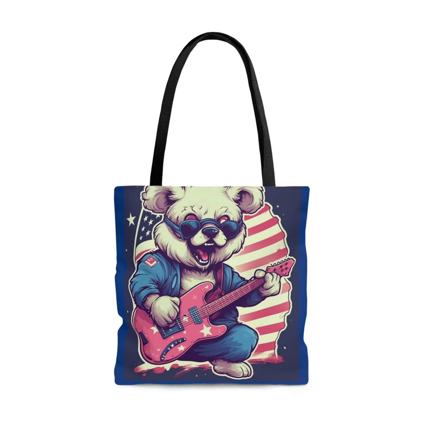 Rock and Roll Independence: Patriotism Patriotic Bear's Guitar Tote Bag (AOP)