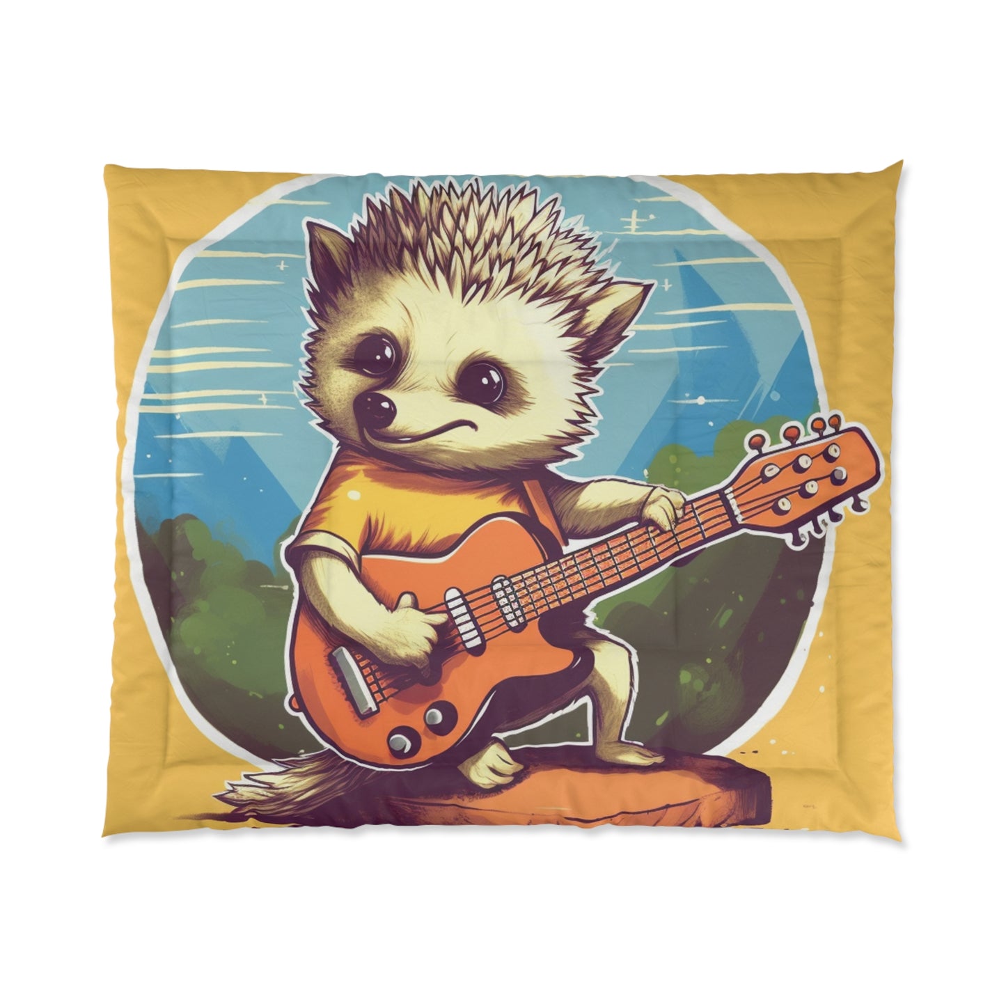 Hedgehog Guitar Band Músico Furry Cute Graphic Colcha 