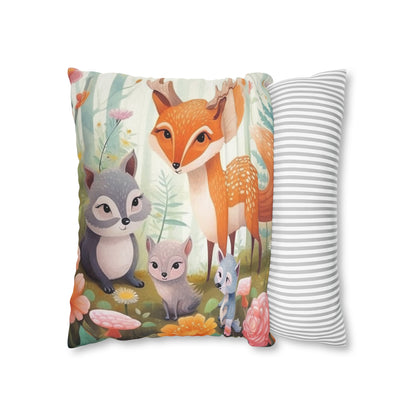 Cute Woodland Creatures Whimsical Animal Art Spun Polyester Square Pillow Case