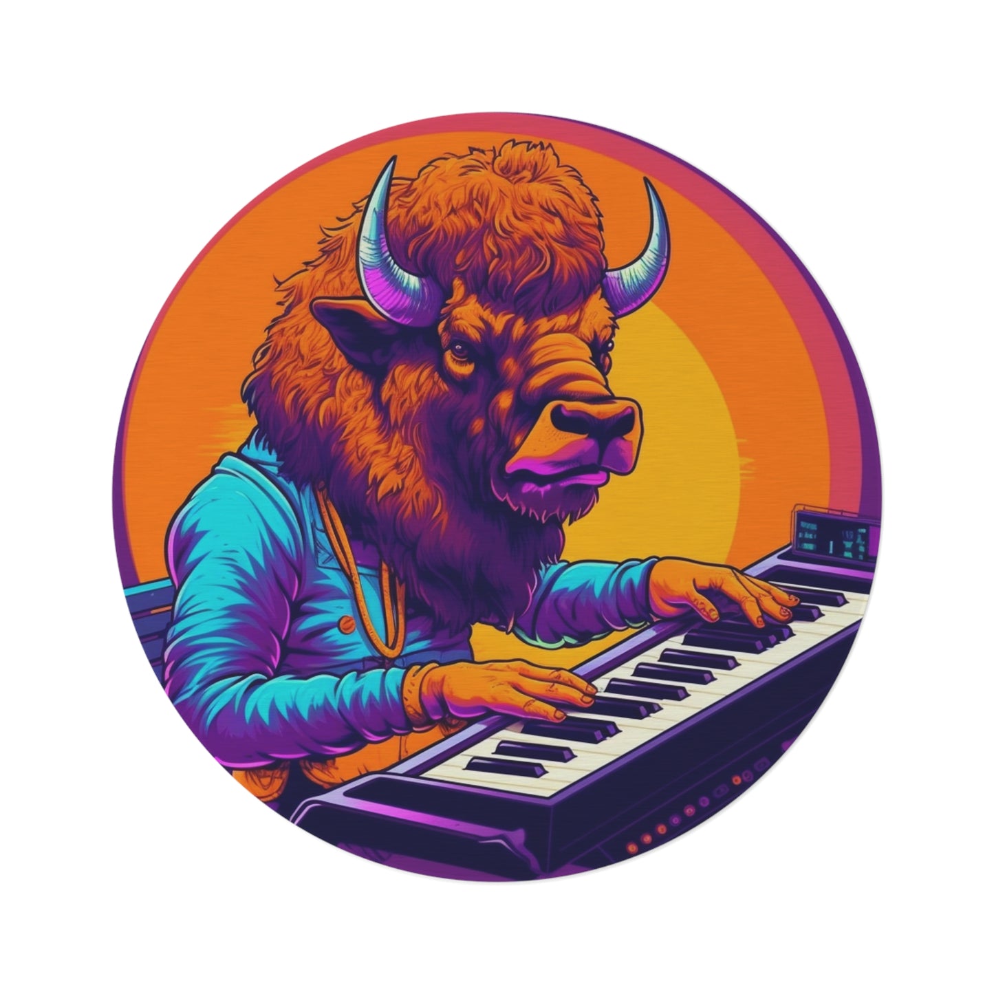 American Bison Buffalo PianoKeyboard Music Player Round Rug