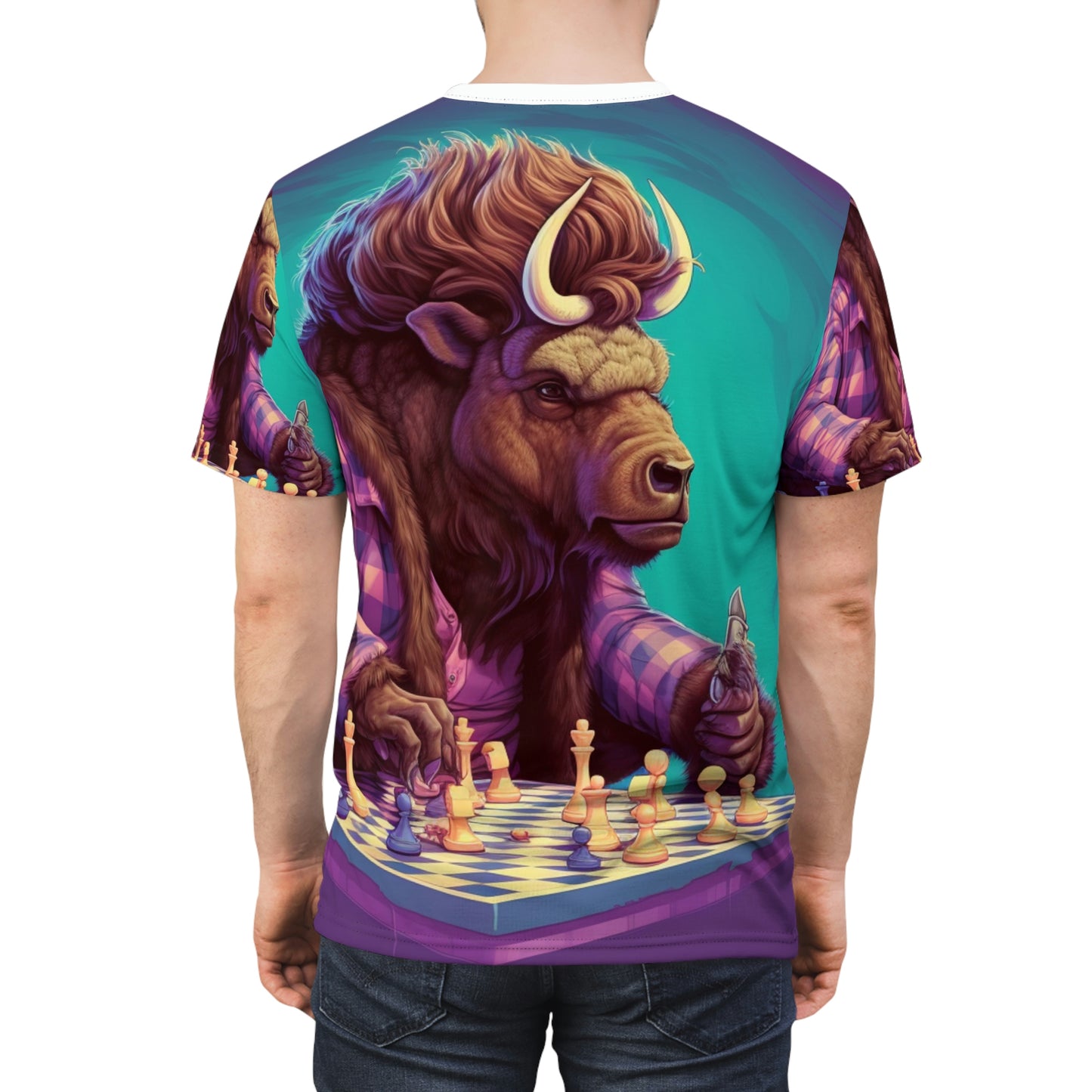 American Buffalo Bison Chess Player Graphic Unisex Cut & Sew Tee (AOP)