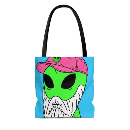 Bearded Green Visitor Pink Alien Hat Cartoon Comic AOP Tote Bag