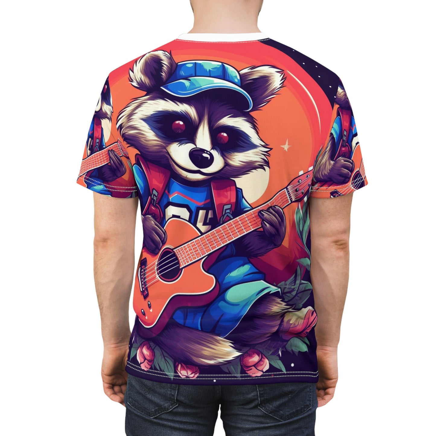 Acoustic Guitar Raccoon - Furry Animal Musician Decor Unisex Cut & Sew Tee (AOP)