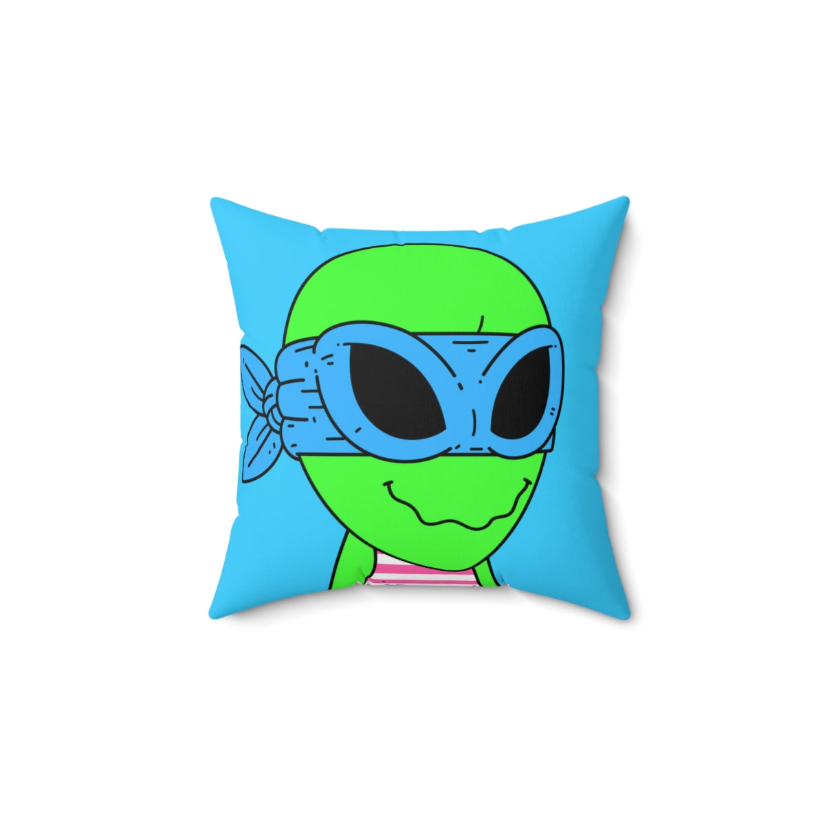 Blue Ninja Superhero Striped Shirt Alien Green Visitor Spun Polyester Square Pillow