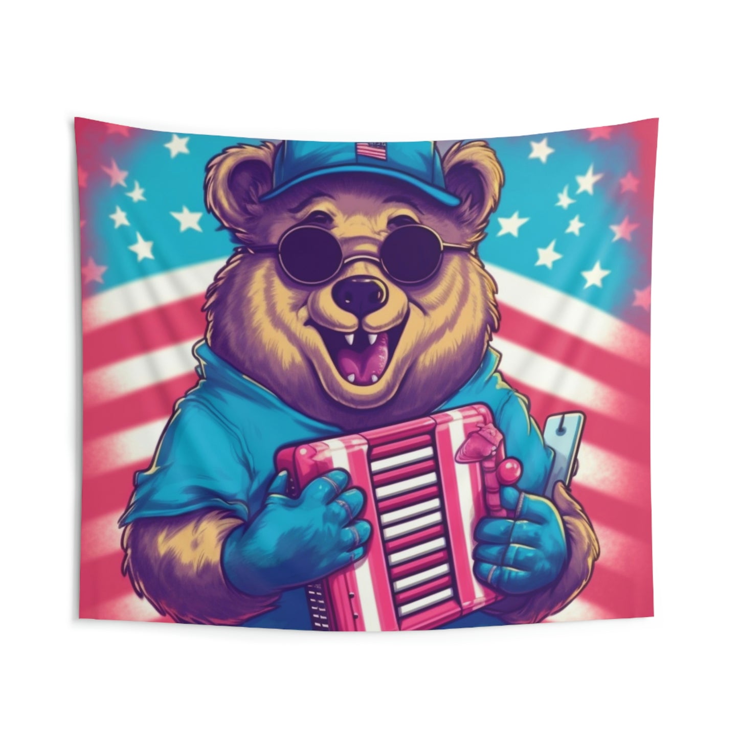 Accordion Musical Bear USA American Style Animal Indoor Wall Tapestries