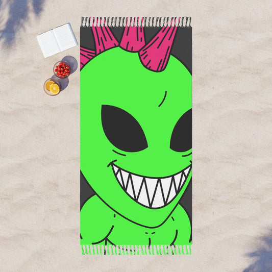 Spiked Pink Hair Muscle Big Smile Green Alien Visitor Boho Beach Cloth